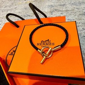Hermes Glenan Bracelet black rope with Rose Gold clasp size T2